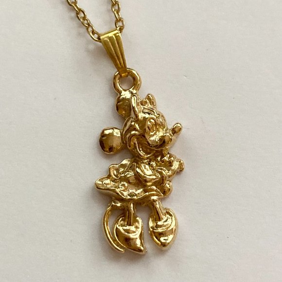 Gold Minnie Mouse Necklace Vintage Pendant Plated 20" Disney Disneyana Mickey - Picture 6 of 12